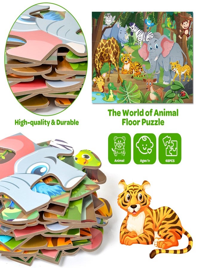 أحجية أرضية ضخمة للأطفال من عمر 4 إلى 6 سنوات، أحجية حيوانات كبيرة مكونة من 48 قطعة، ألعاب تعليمية من الورق المقوى السميك للغاية لمرحلة ما قبل المدرسة للأطفال الصغار من عمر 3 إلى 5 سنوات، هدية تعليمية للأولاد والبنات من عمر 3 إلى 8 سنوات - Image 3